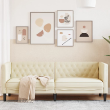 vidaXL 3 személyes krémszínű műbőr Chesterfield kanapé bútor