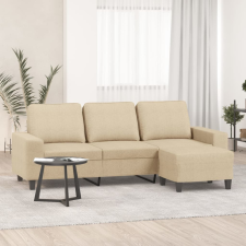 vidaXL 3 személyes krémszínű szövet kanapé lábtartóval 180 cm bútor