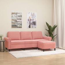vidaXL 3 személyes rózsaszín bársonykanapé lábtartóval 180 cm bútor