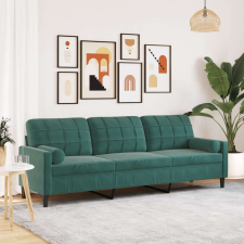 vidaXL 3 személyes sötétzöld bársony kanapé díszpárnákkal 210 cm bútor