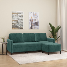 vidaXL 3 személyes sötétzöld bársony kanapé lábtartóval 180 cm bútor