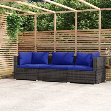 vidaXL 3-személyes szürke polyrattan kanapé párnákkal kerti bútor