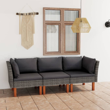 vidaXL 3 személyes szürke polyrattan kerti kanapé párnákkal kerti bútor