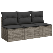vidaXL 3 személyes szürke polyrattan kerti kanapé párnával (366139) kerti bútor