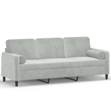vidaXL 3 személyes világosszürke bársony kanapé díszpárnákkal 180 cm (3200891) bútor