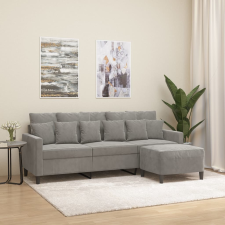 vidaXL 3 személyes világosszürke bársony kanapé lábtartóval 180 cm bútor