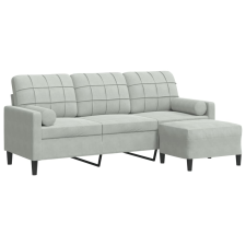 vidaXL 3 személyes világosszürke bársony kanapé lábtartóval 180 cm (3278267) bútor