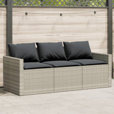vidaXL 3 személyes világosszürke polyrattan kerti kanapé párnával kerti bútor