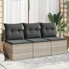vidaXL 3 személyes világosszürke polyrattan kerti kanapé párnával kerti bútor
