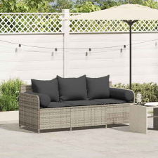 vidaXL 3 személyes világosszürke polyrattan kerti kanapé párnával kerti bútor