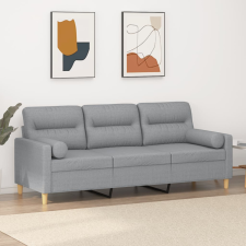vidaXL 3 személyes világosszürke szövet kanapé díszpárnákkal 180 cm bútor