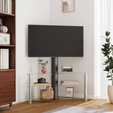 vidaXL 3-szintes fekete és ezüst sarok TV-állvány 32-70 hüvelyk bútor