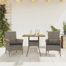 vidaXL 3részes szürke polyrattan/akácfa kerti étkezőgarnitúra párnával kerti bútor