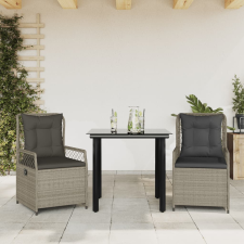 vidaXL 3részes világosszürke polyrattan kerti étkezőgarnitúra párnával kerti bútor