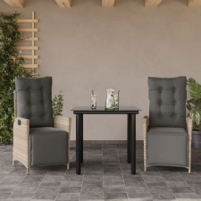 vidaXL 3részes világosszürke polyrattan kerti étkezőgarnitúra párnával kerti bútor