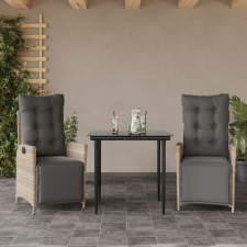 vidaXL 3részes világosszürke polyrattan kerti étkezőgarnitúra párnával kerti bútor