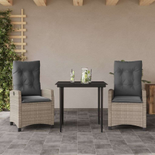 vidaXL 3részes világosszürke polyrattan kerti étkezőgarnitúra párnával kerti bútor