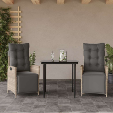 vidaXL 3részes világosszürke polyrattan kerti étkezőgarnitúra párnával kerti bútor