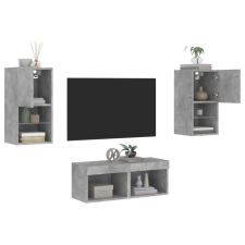 vidaXL 4 darab betonszürke falra szerelhető TV-szekrény LED-del bútor