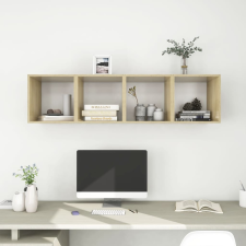 vidaXL 4 db fehér és tölgyszínű forgácslap faliszekrény 37x37x37 cm bútor