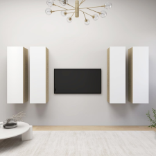 vidaXL 4 db fehér-sonoma színű forgácslap TV-szekrény 30,5x30x110 cm bútor