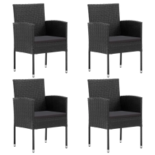 vidaXL 4 db fekete polyrattan kerti szék fekete párnákkal kerti bútor