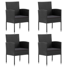 vidaXL 4 db fekete polyrattan kerti szék fekete párnákkal kerti bútor