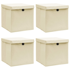 vidaXL 4 db krémszínű szövet tárolódoboz fedéllel 32 x 32 x 32 cm bútor