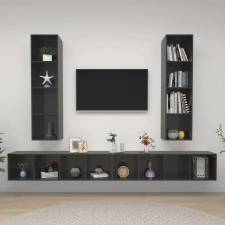 vidaXL 4 db magasfényű szürke forgácslap fali TV-szekrény bútor