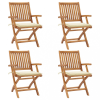 vidaXL 4 db összecsukható tömör tíkfa kerti szék párnákkal