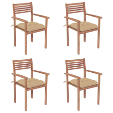 vidaXL 4 db tömör tíkfa kerti szék bézs párnával kerti bútor