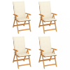vidaXL 4 db tömör tíkfa kerti szék krémszínű párnákkal