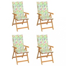 vidaXL 4 db tömör tíkfa kerti szék levélmintás párnákkal kerti bútor