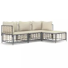 vidaXL 4-részes antracitszürke polyrattan kerti ülőgarnitúra párnákkal kerti bútor