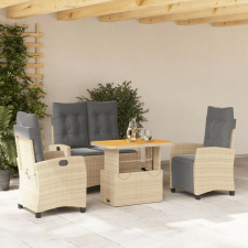 vidaXL 4 részes bézs polyrattan kerti étkezőgarnitúra párnákkal kerti bútor