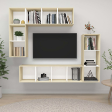vidaXL 4 részes fehér és tölgyszínű forgácslap TV-szekrény szett bútor