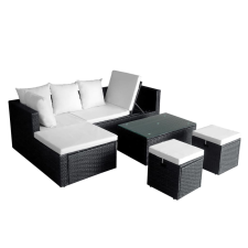 vidaXL 4-részes fekete polyrattan kerti bútorszett párnákkal (42586) kerti bútor