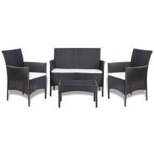 vidaXL 4-részes fekete polyrattan kerti bútorszett párnákkal (44186) kerti bútor