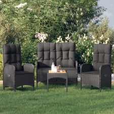 vidaXL 4 részes fekete polyrattan kerti étkezőszett párnákkal kerti bútor