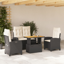 vidaXL 4 részes fekete polyrattan kerti étkezőszett párnákkal kerti bútor