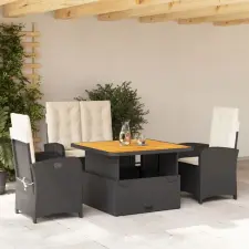 vidaXL 4 részes fekete polyrattan kerti étkezőszett párnákkal kerti bútor