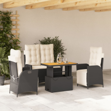 vidaXL 4 részes fekete polyrattan kerti étkezőszett párnákkal kerti bútor