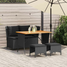 vidaXL 4 részes fekete polyrattan kerti étkezőszett párnákkal kerti bútor