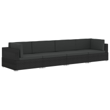 vidaXL 4 részes fekete polyrattan kerti kanapészett párnákkal (47271) kerti bútor