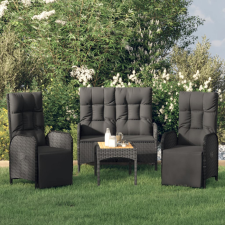 vidaXL 4 részes fekete polyrattan kerti ülőgarnitúra párnákkal kerti bútor