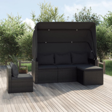 vidaXL 4 részes fekete polyrattan kerti ülőgarnitúra párnákkal kerti bútor