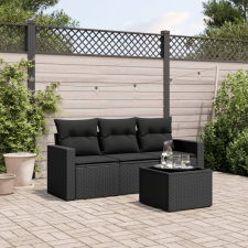 vidaXL 4 részes fekete polyrattan kerti ülőgarnitúra párnákkal kerti bútor