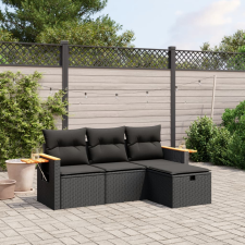 vidaXL 4 részes fekete polyrattan kerti ülőgarnitúra párnákkal kerti bútor