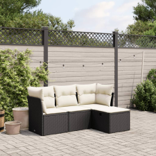 vidaXL 4 részes fekete polyrattan kerti ülőgarnitúra párnákkal kerti bútor