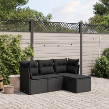 vidaXL 4 részes fekete polyrattan kerti ülőgarnitúra párnákkal kerti bútor